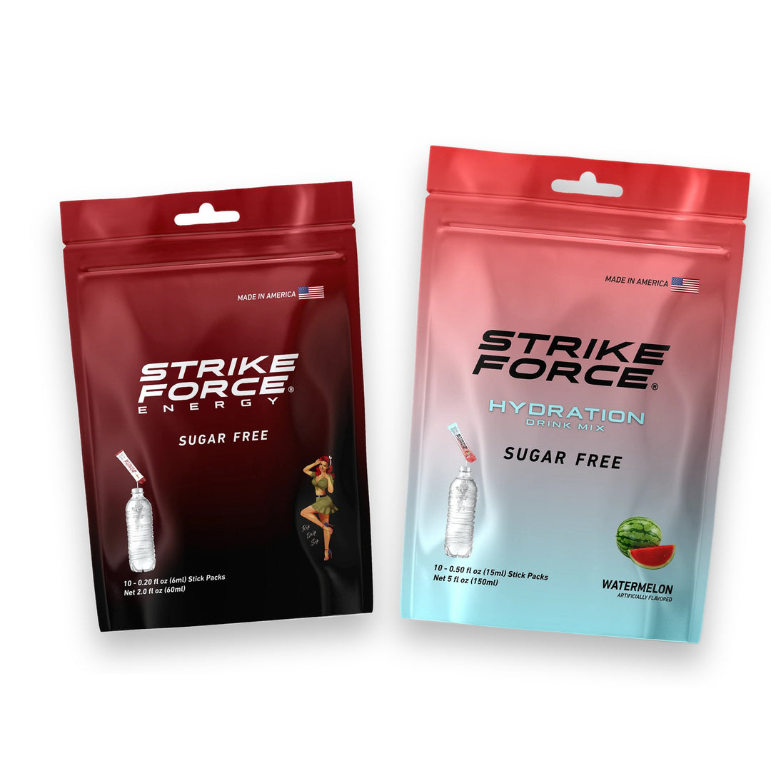Strike Force Energy + Hydration Starter Pack: Original energy 10-count pouch and Watermelon hydration 10-count pouch